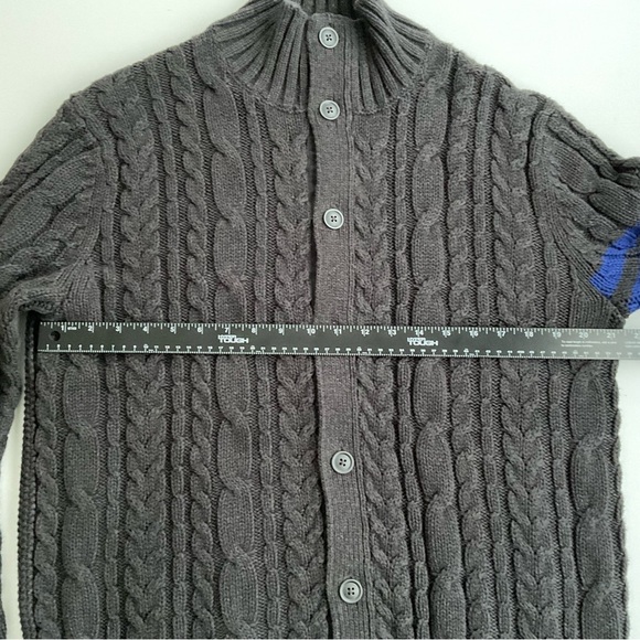 Gap Mens Cardigan Sz L Gray Cable Knit Fisherman Chunky Preppy Academia 90s Y2K - Picture 5 of 12